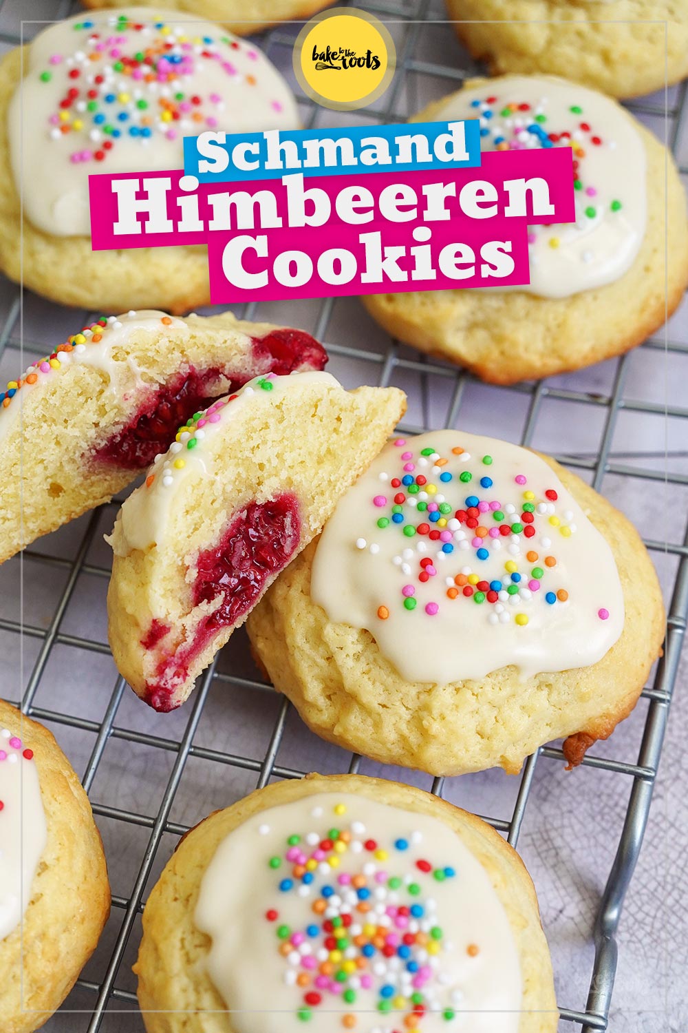 Schmand Funfetti & Himbeeren Cookies | Bake to the roots