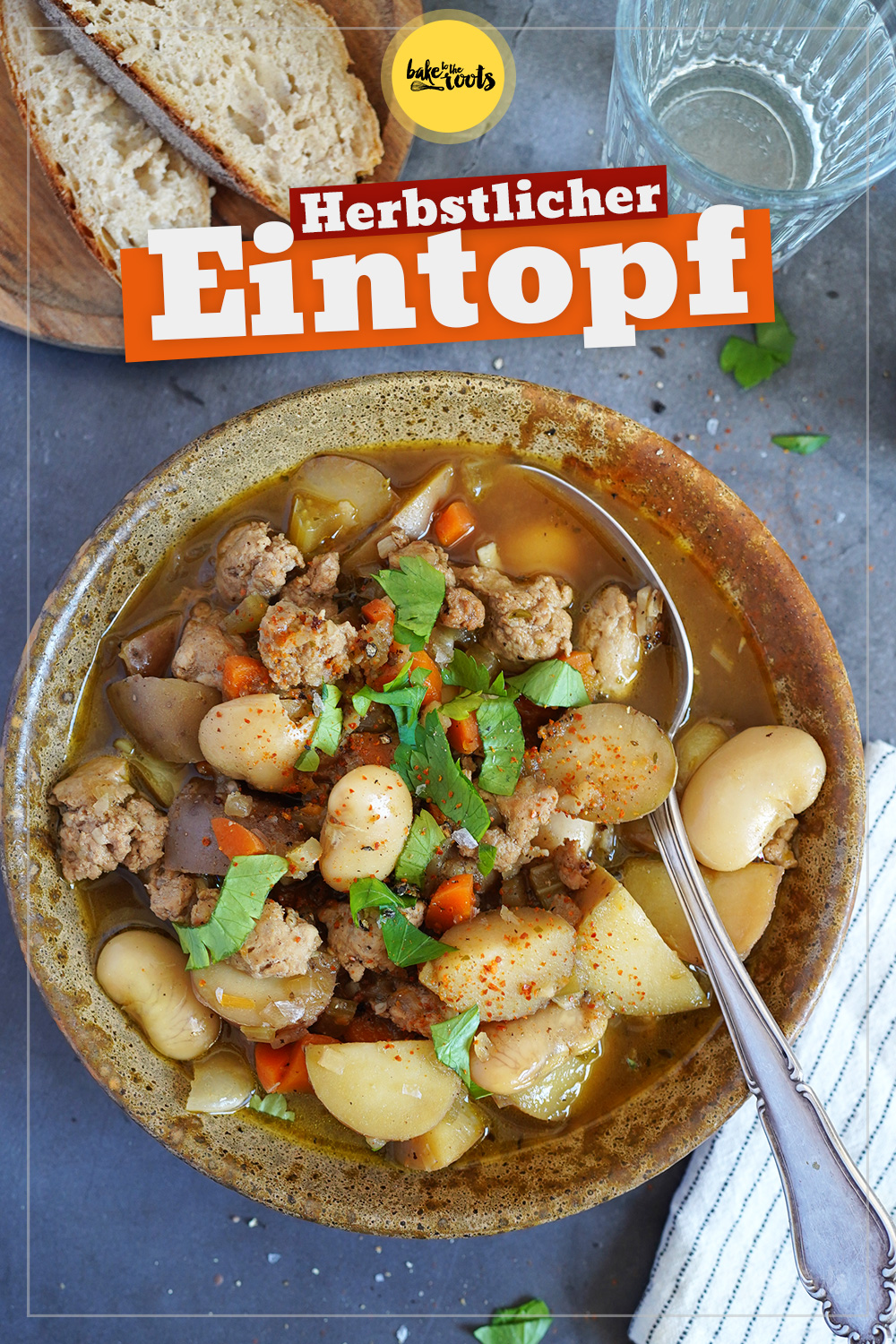 Eintopf mit Bratwürsten, Kartoffeln & weißen Jumbobohnen | Bake to the roots