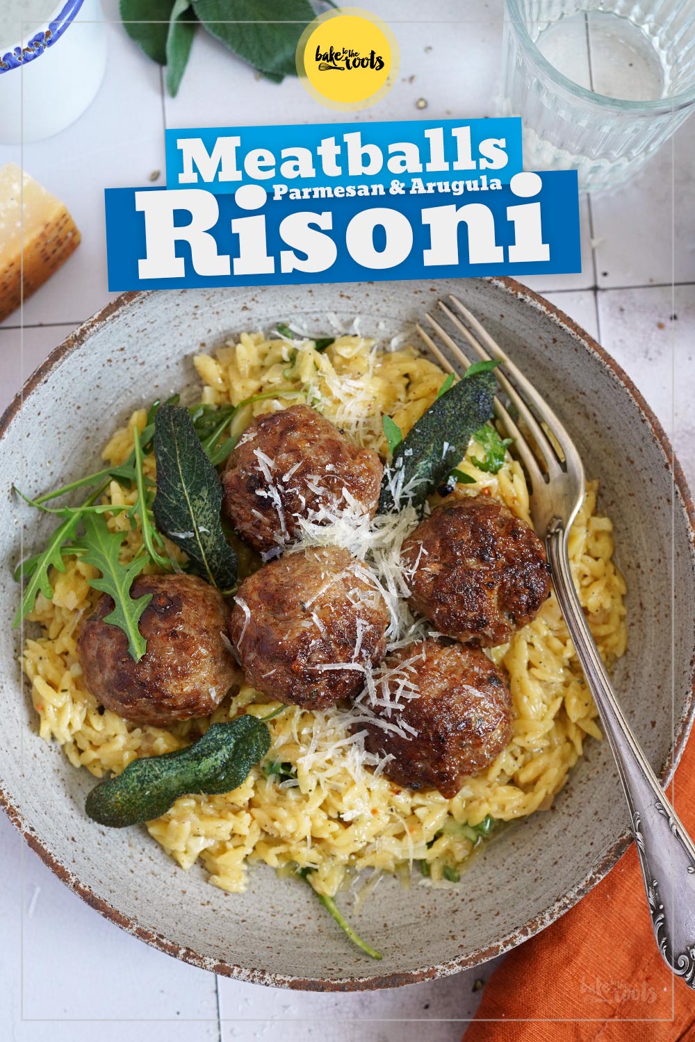 Meatballs with Parmesan & Arugula Risoni | Bake to the roots