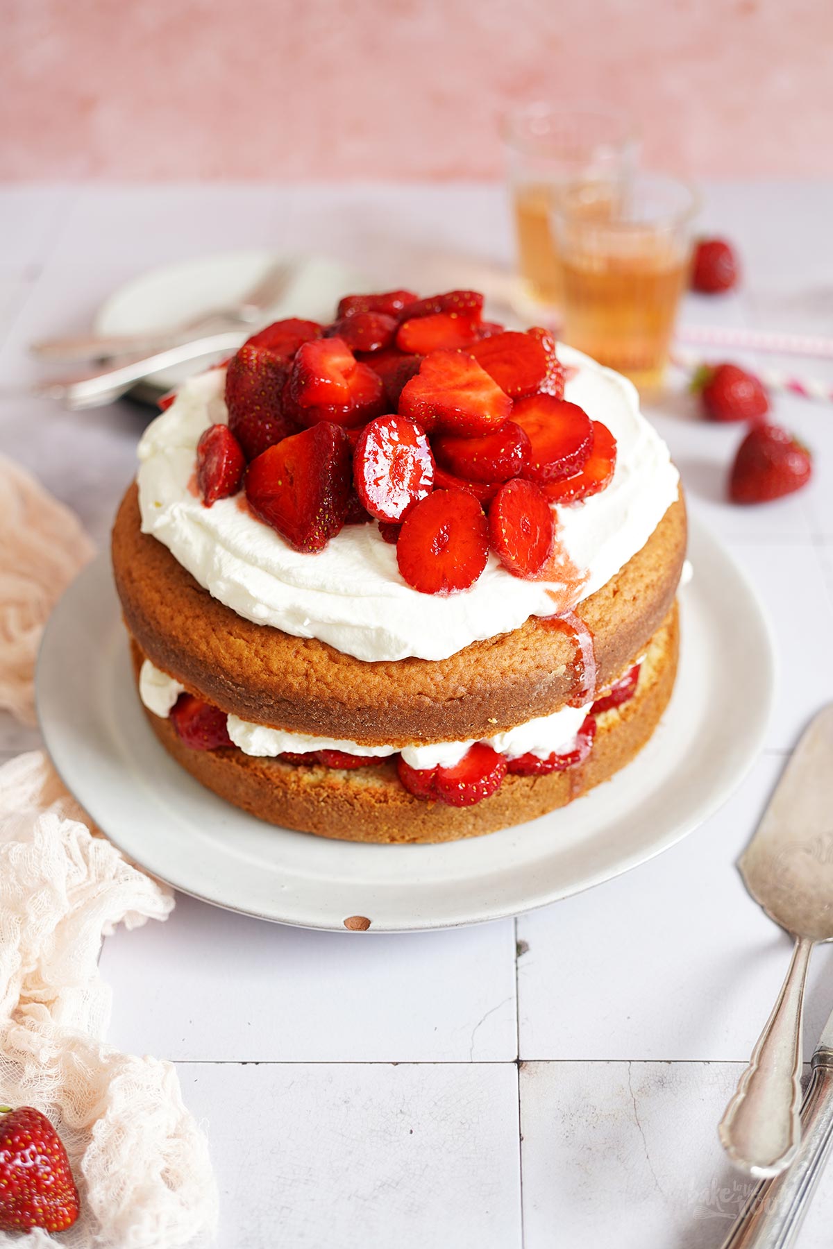 Strawberries & Cream Layer Cake | Bake to the roots