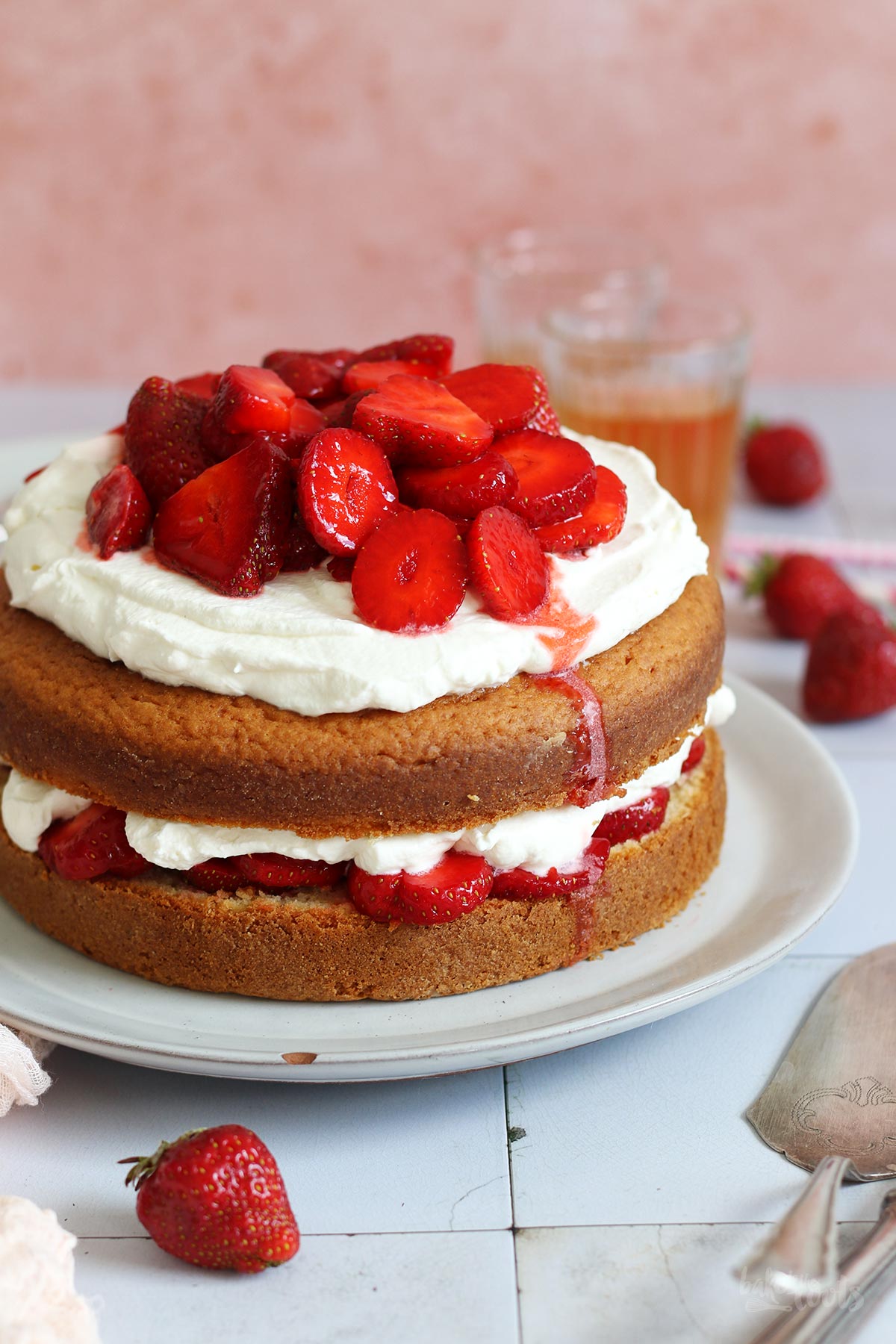 Strawberries & Cream Layer Cake | Bake to the roots
