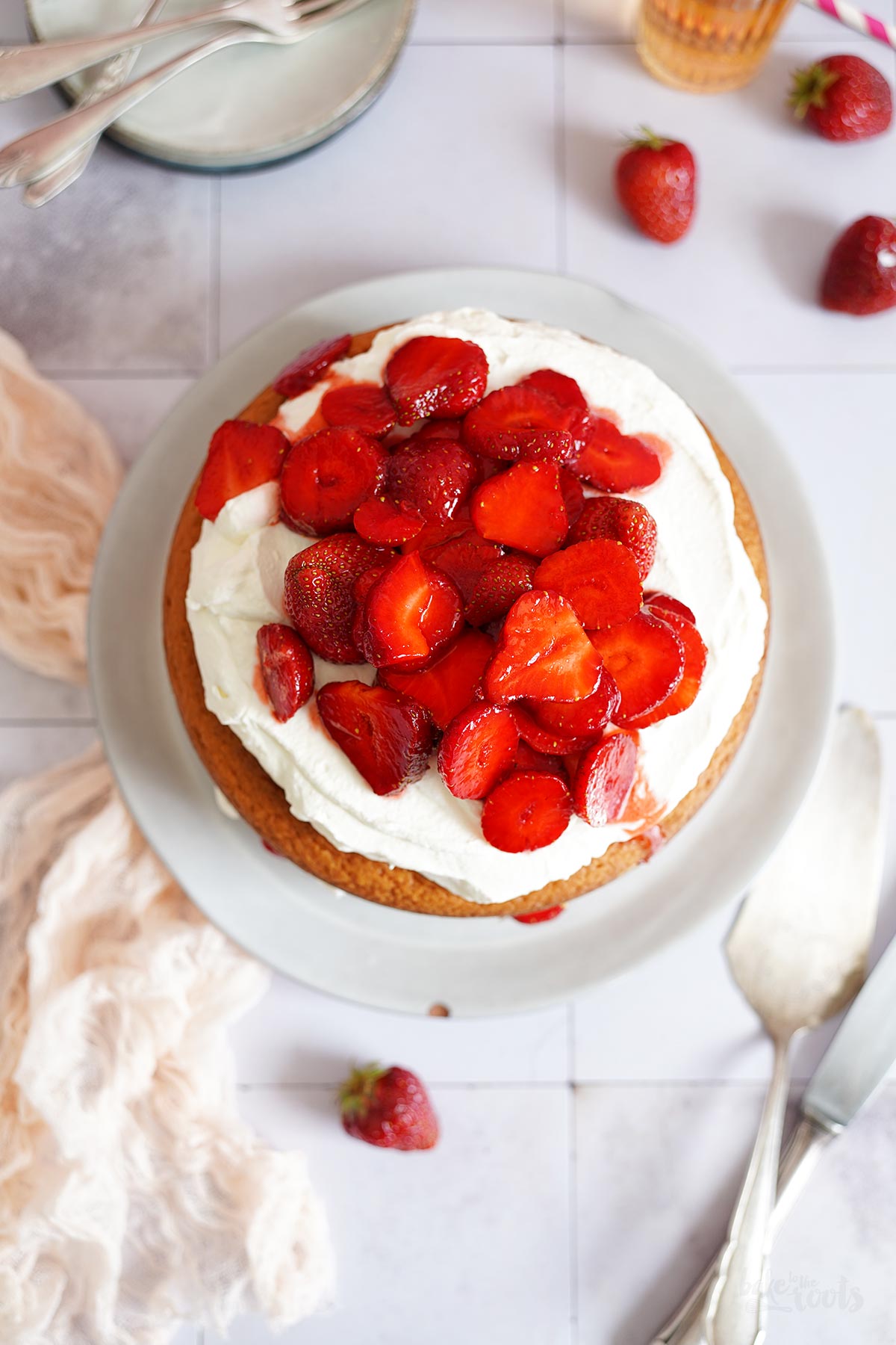 Strawberries & Cream Layer Cake | Bake to the roots