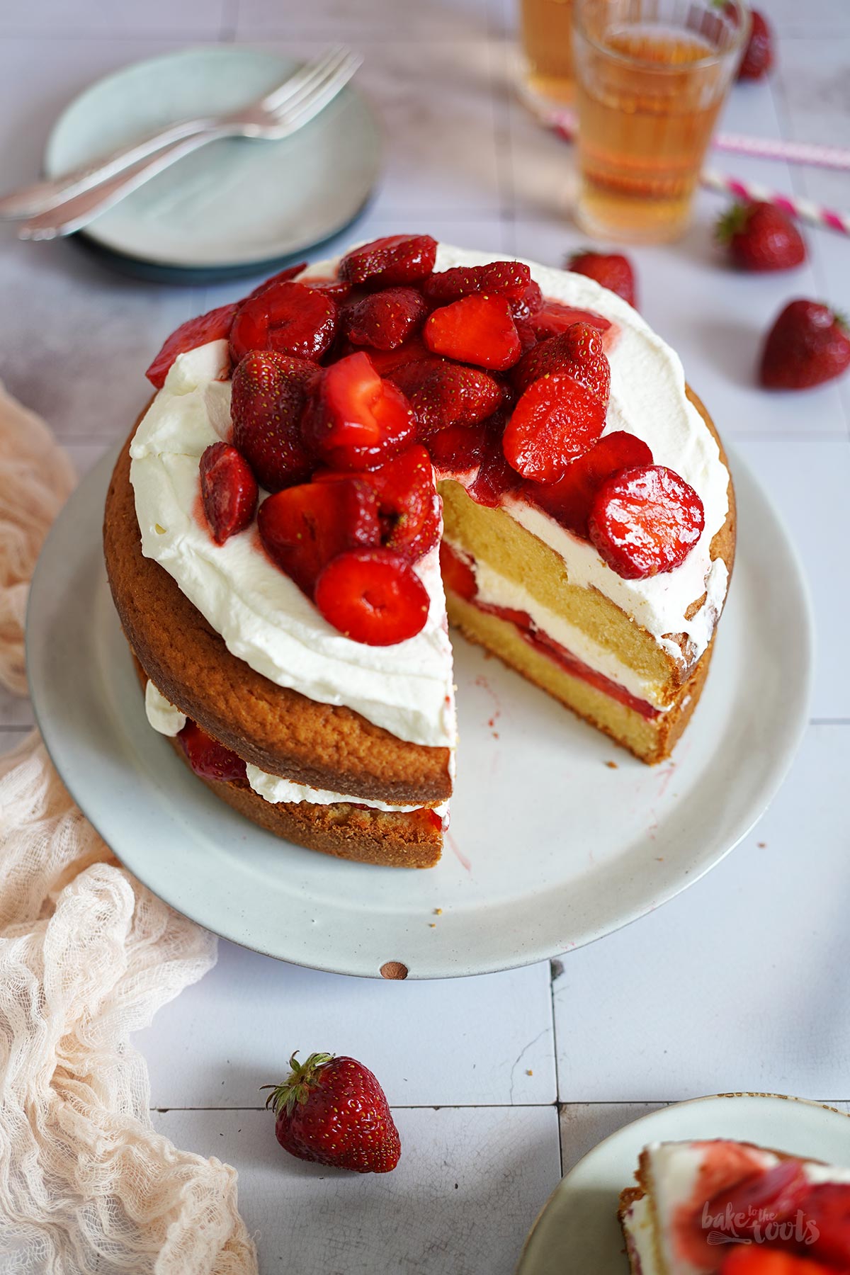 Strawberries & Cream Layer Cake | Bake to the roots