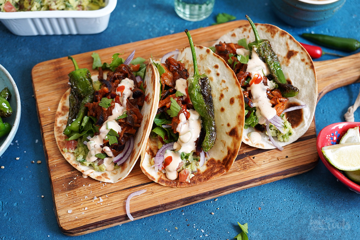 Vegan Carnitas aka. Pulled Mushroom Tacos | Bake to the roots