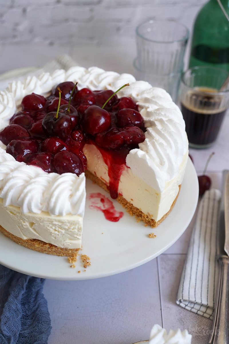NoBake Cheesecake with Cherry Topping Bake to the roots