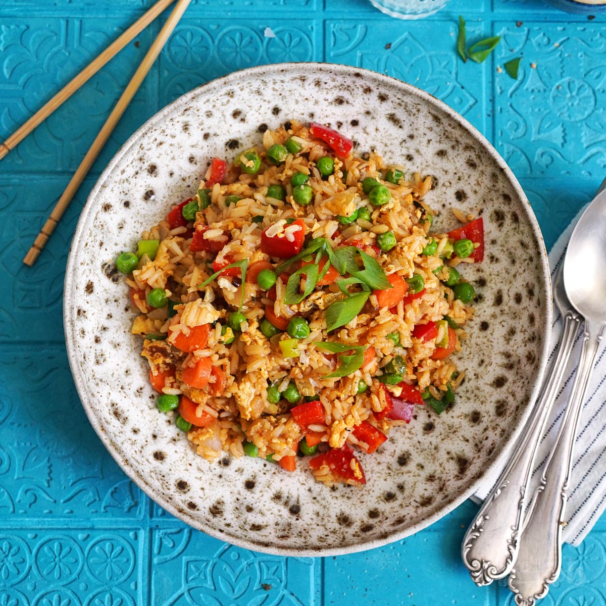 Easy Egg & Veggie Fried Rice | Bake to the roots