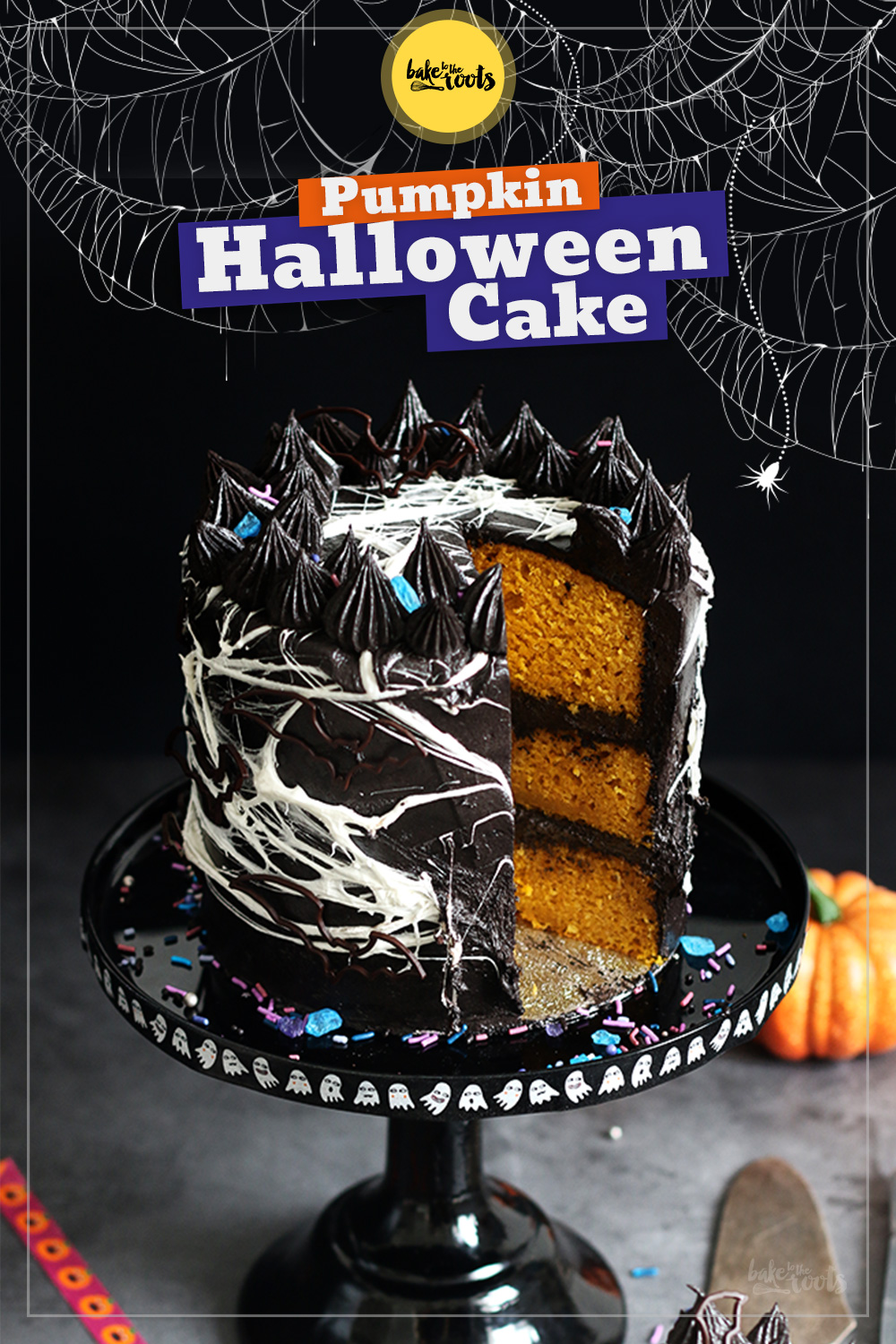 Halloween Spiderweb Pumpkin Chocolate Cake | Bake to the roots