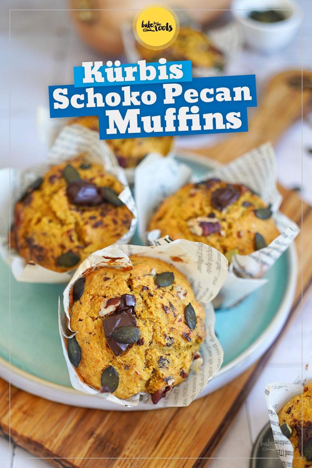 Einfache Muffins mit Kürbis, Schokolade & Pekannüssen | Bake to the roots