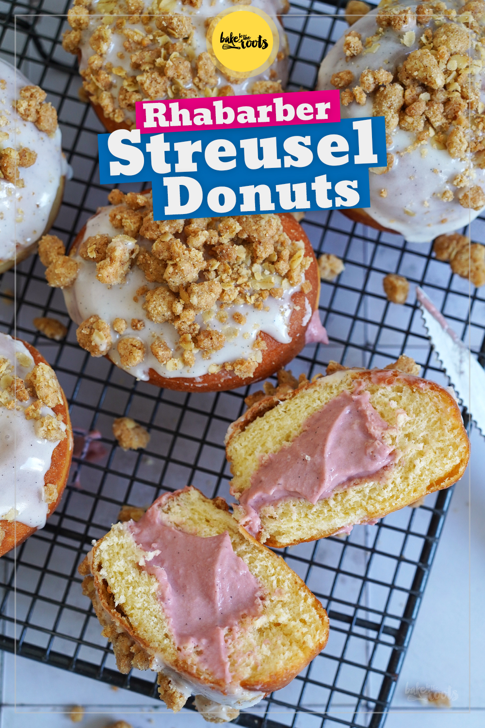 Rhabarber (Curd) Streusel Donuts | Bake to the roots