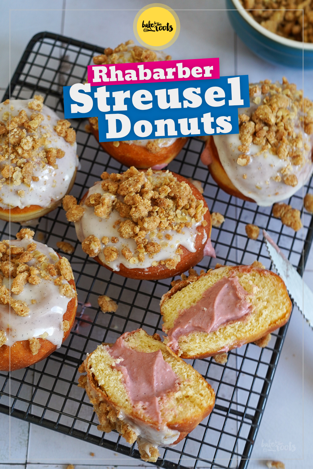 Rhabarber (Curd) Streusel Donuts | Bake to the roots