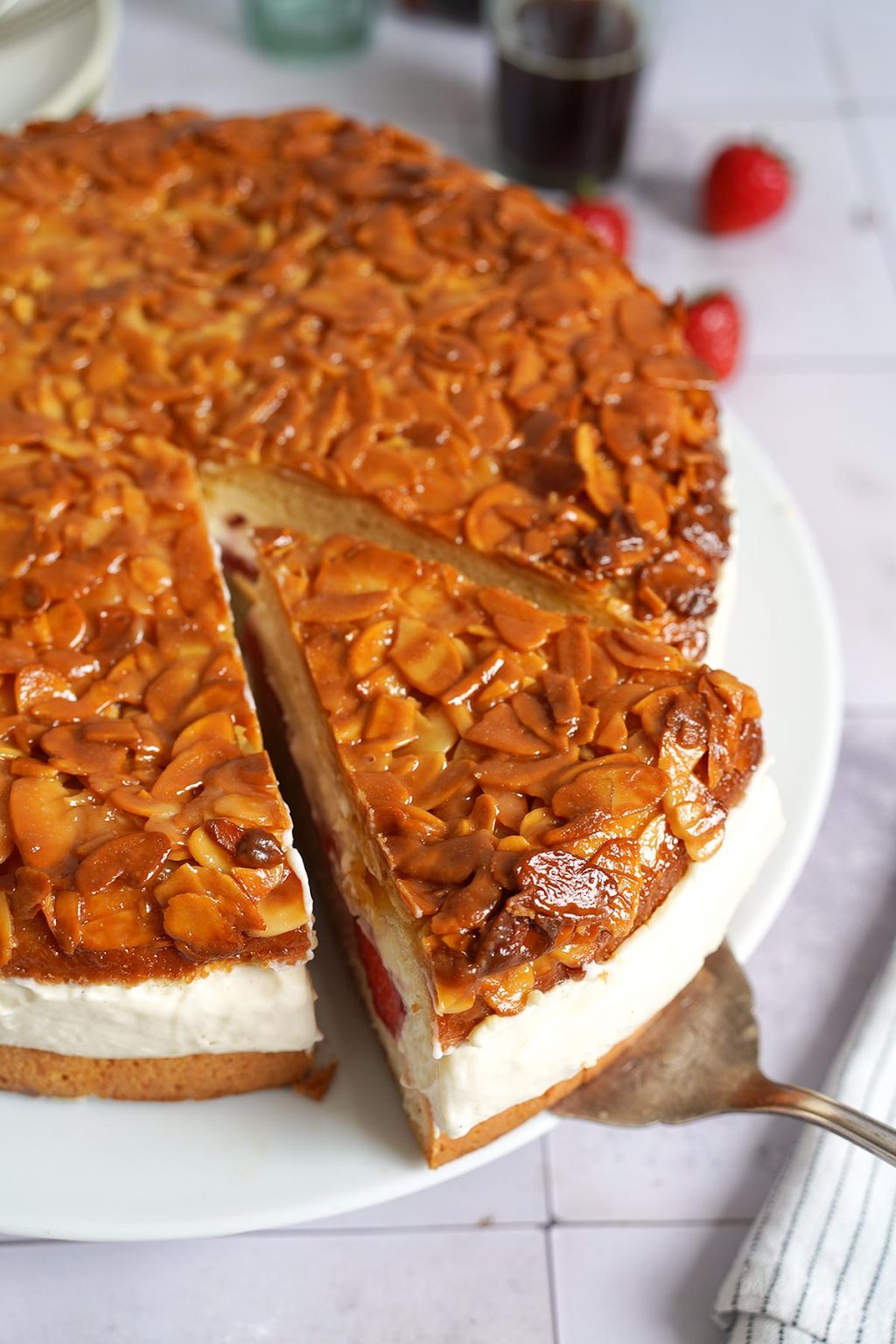 German Bee Sting Cake with Strawberries | Bake to the roots