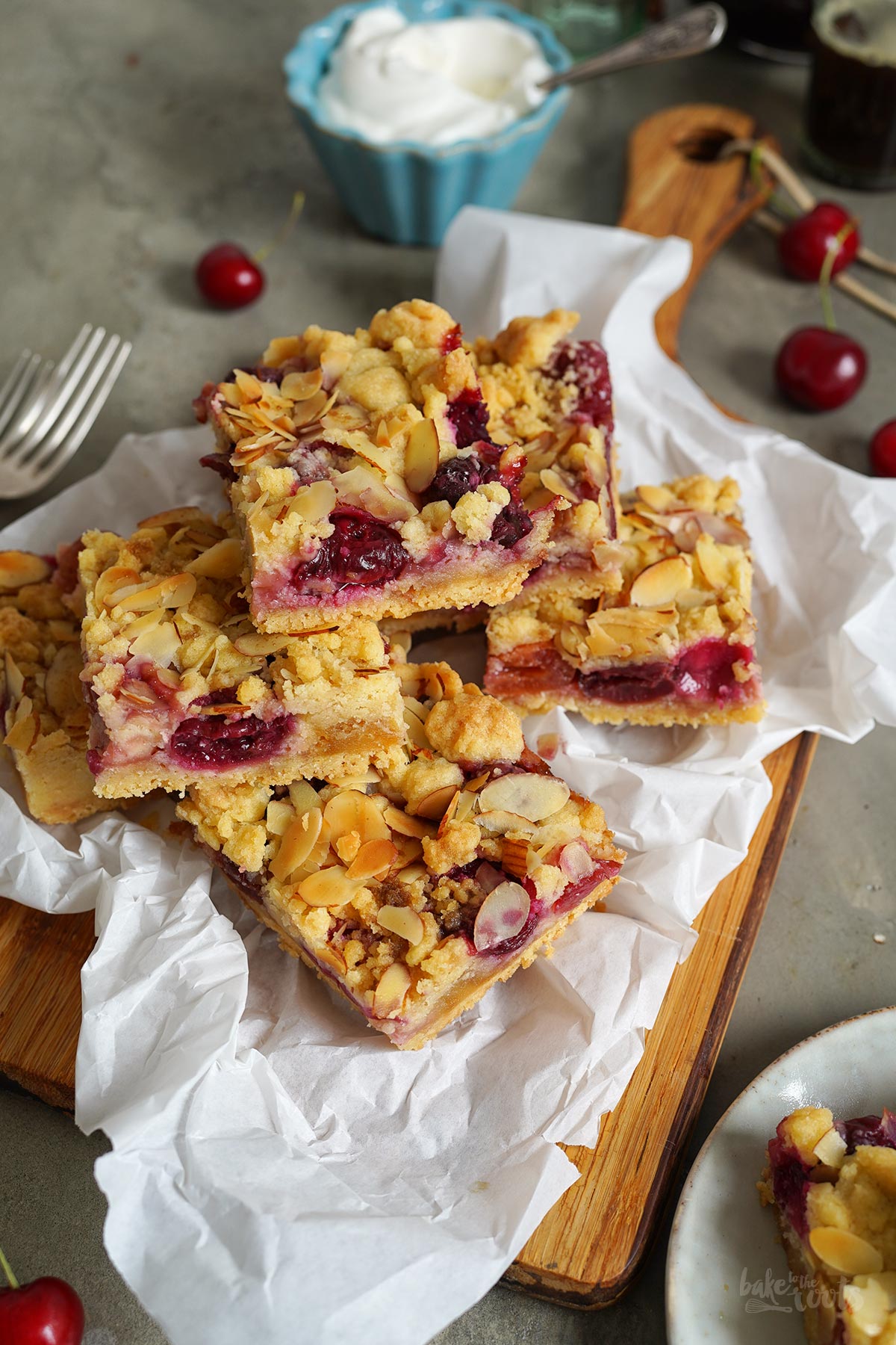 Cherry Marzipan Streusel Shortbread Bars | Bake to the roots