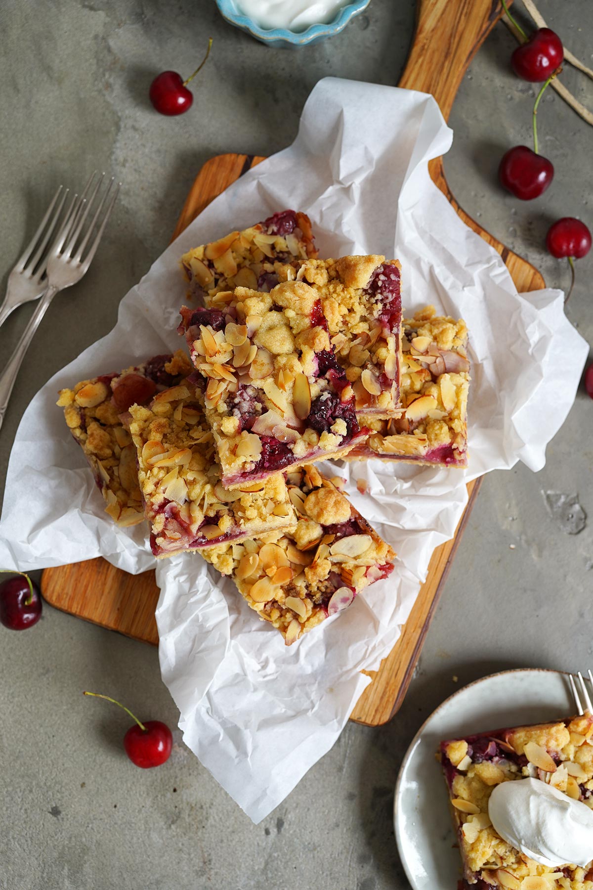 Cherry Marzipan Streusel Shortbread Bars | Bake to the roots