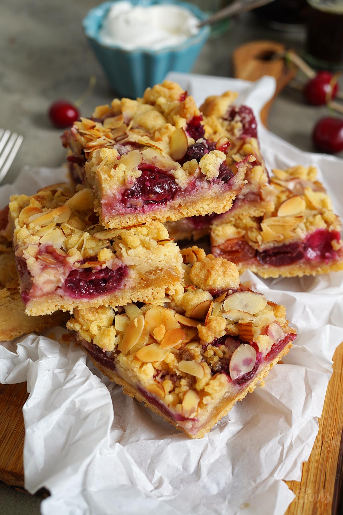 Cherry Marzipan Streusel Shortbread Bars | Bake to the roots