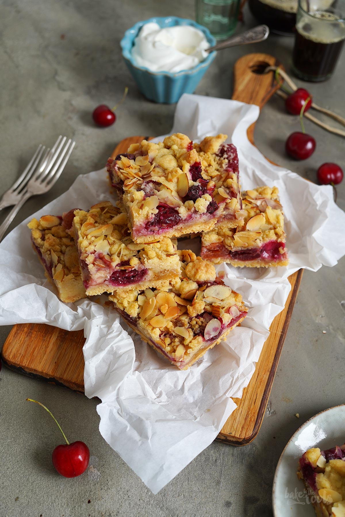 Cherry Marzipan Streusel Shortbread Bars | Bake to the roots