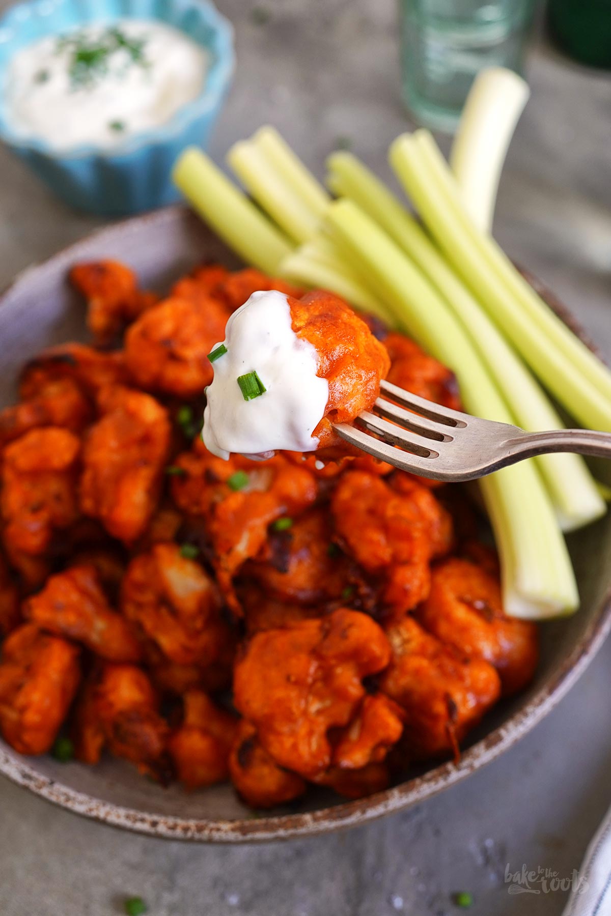 Buffalo Cauliflower with Ranch Dip | Bake to the roots