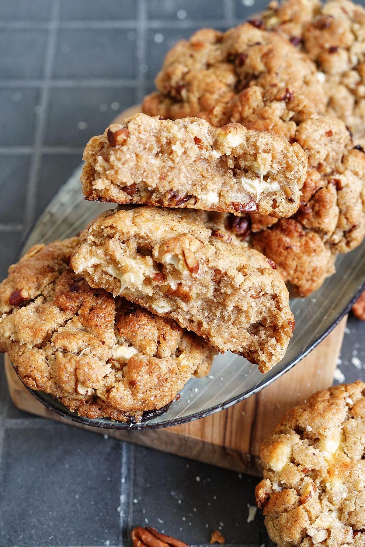 (NY Style) Pumpkin Pie Spice Pecan White Chocolate Cookies | Bake to the roots