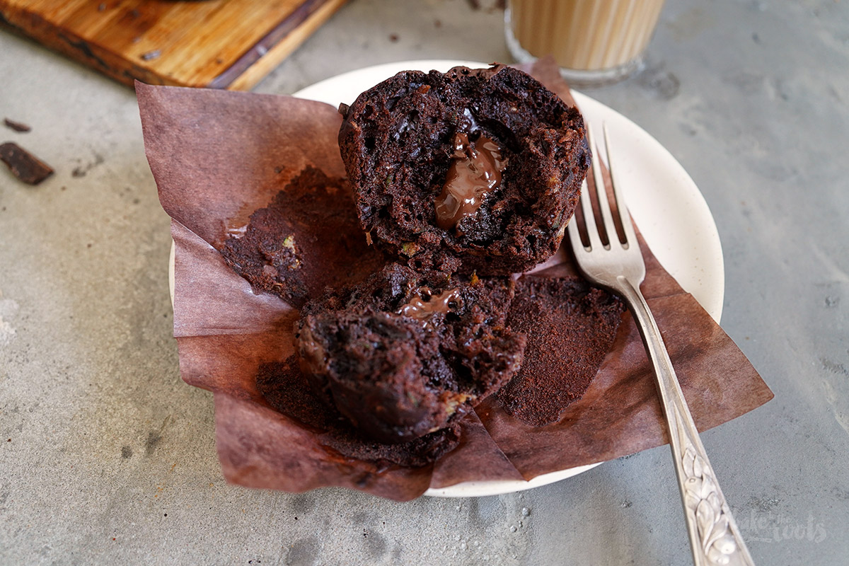 Double Chocolate Zucchini Muffins | Bake to the roots