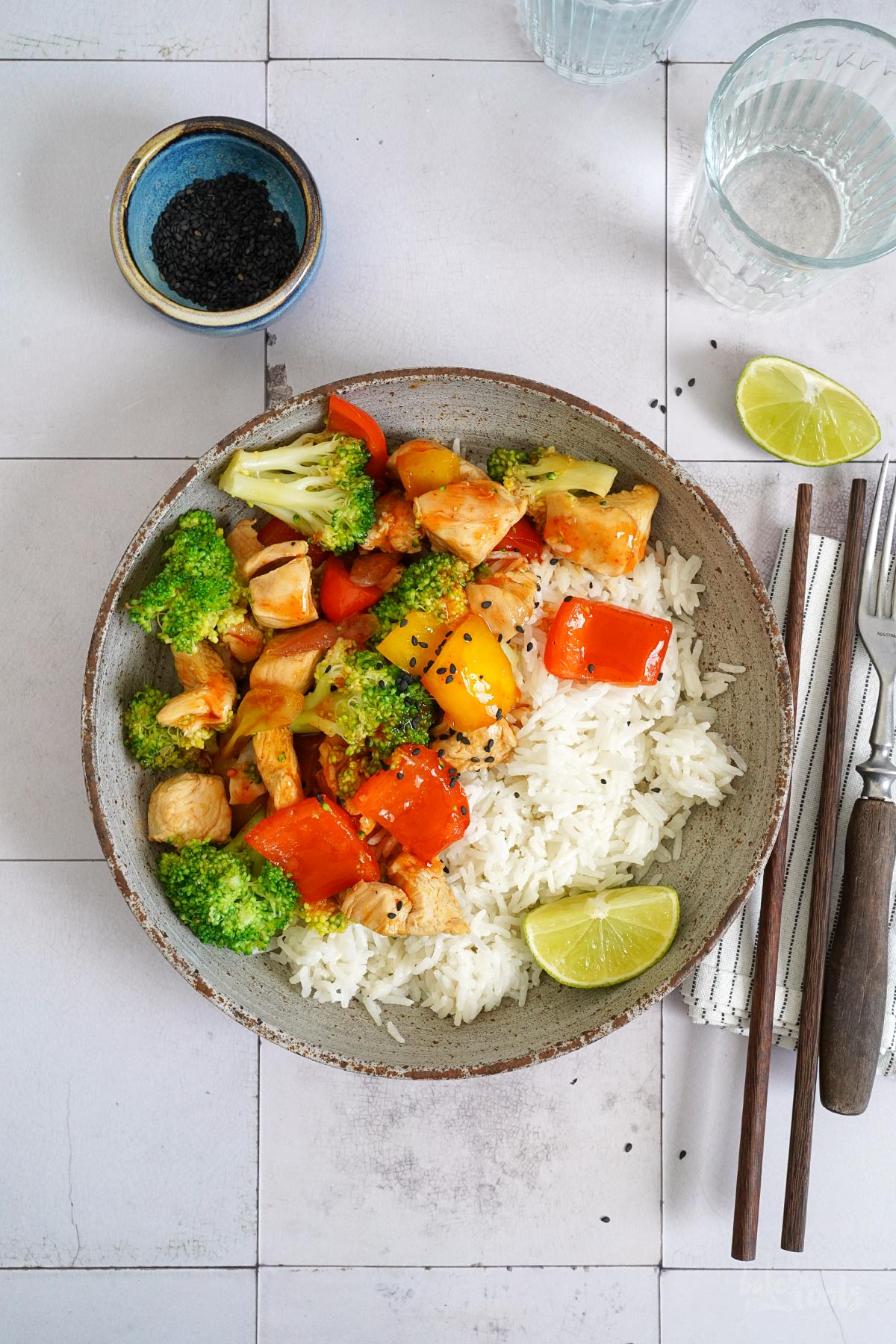 Sweet 'n' Spicy Chicken with Veggies & Coconut Rice | Bake to the roots