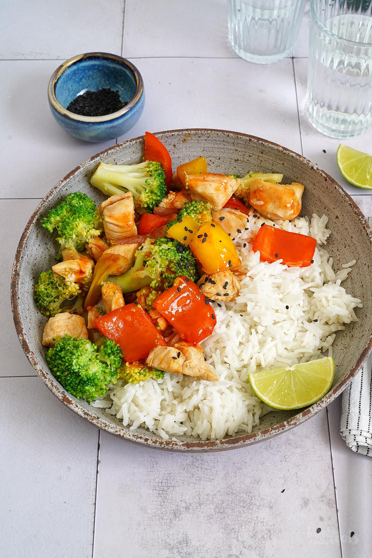 Sweet 'n' Spicy Chicken with Veggies & Coconut Rice | Bake to the roots