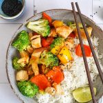 Sweet 'n' Spicy Chicken with Veggies & Coconut Rice | Bake to the roots