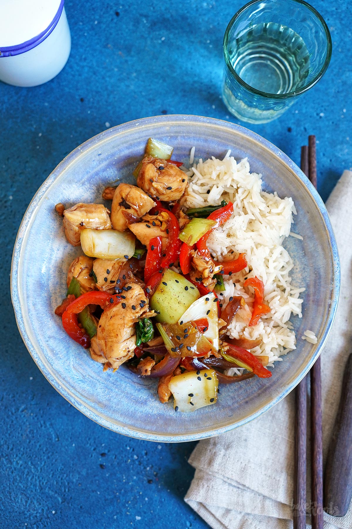 Chicken Teriyaki mit Paprika, Pak Choi & Reis | Bake to the roots