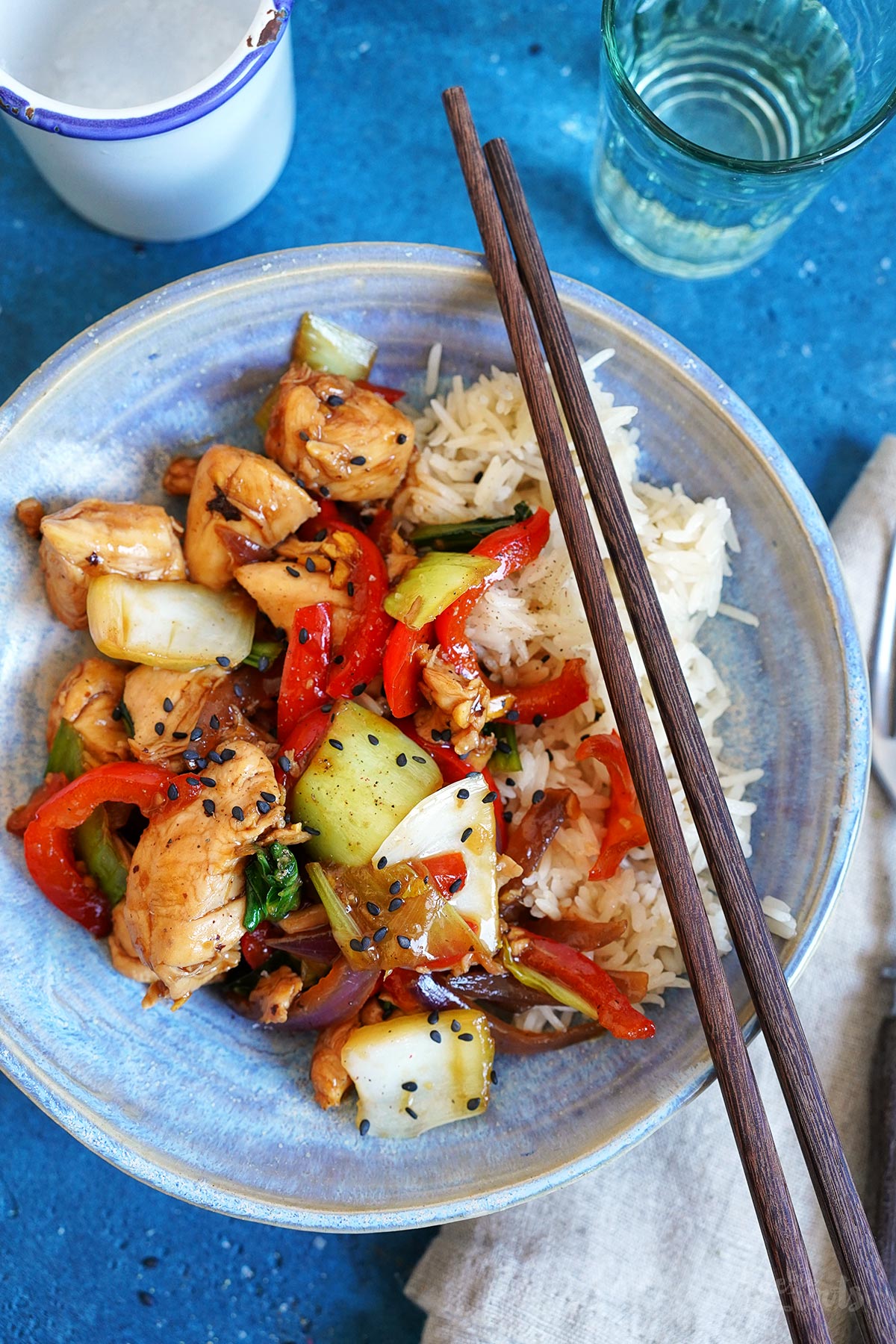 Chicken Teriyaki mit Paprika, Pak Choi & Reis | Bake to the roots