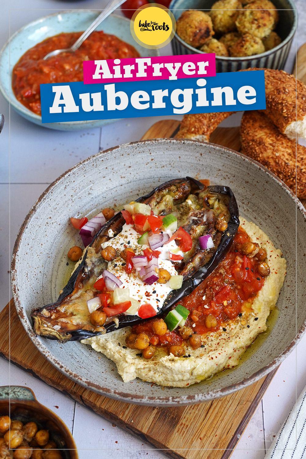 Gebackene Aubergine mit Hummus & Matbucha (AirFryer) | Bake to the roots