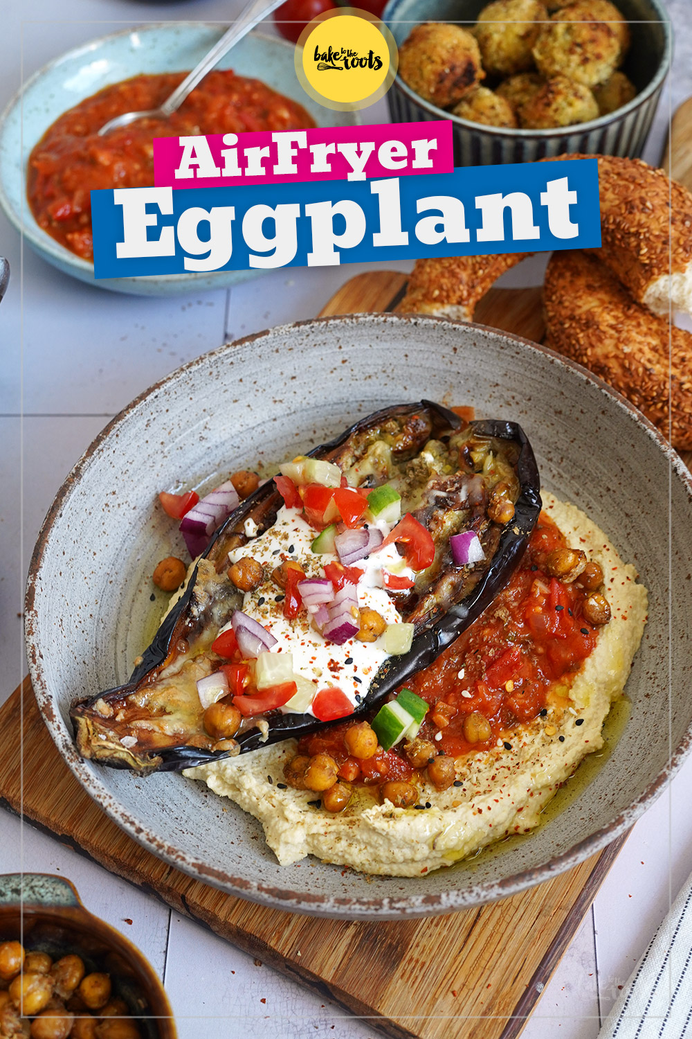 Roasted Eggplant with Hummus & Matbucha (Air Fryer) | Bake to the roots