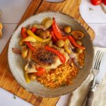 Tajine mit Hühnchen, Gemüse & Harissa Couscous | Bake to the roots