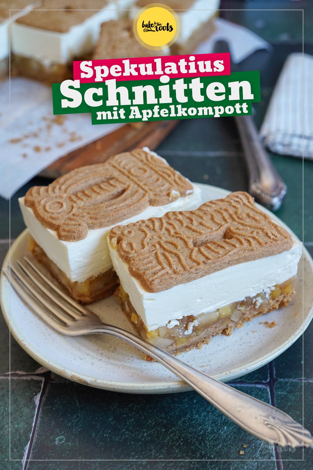 No-Bake Spekulatius Schnitten mit Apfelkompott | Bake to the roots