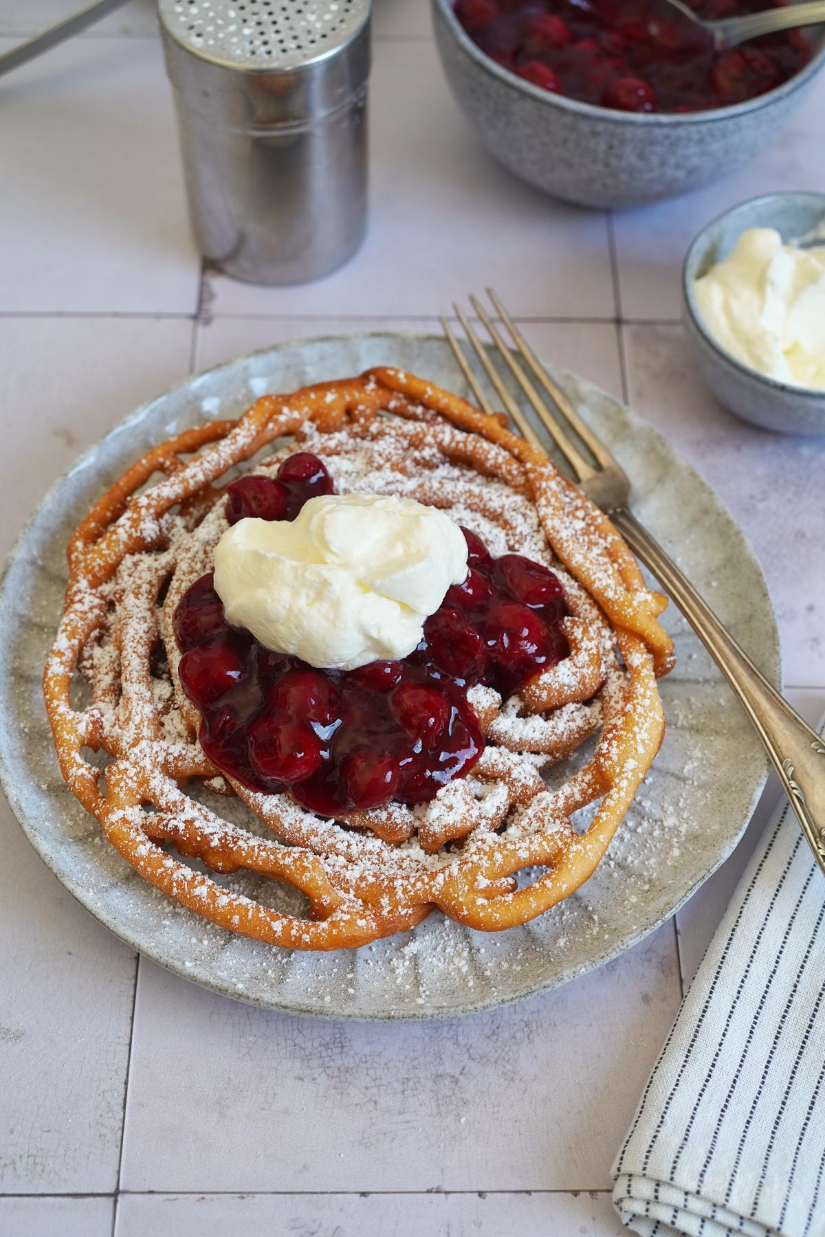 Funnel Cakes with Cherry Compote | Bake to the roots