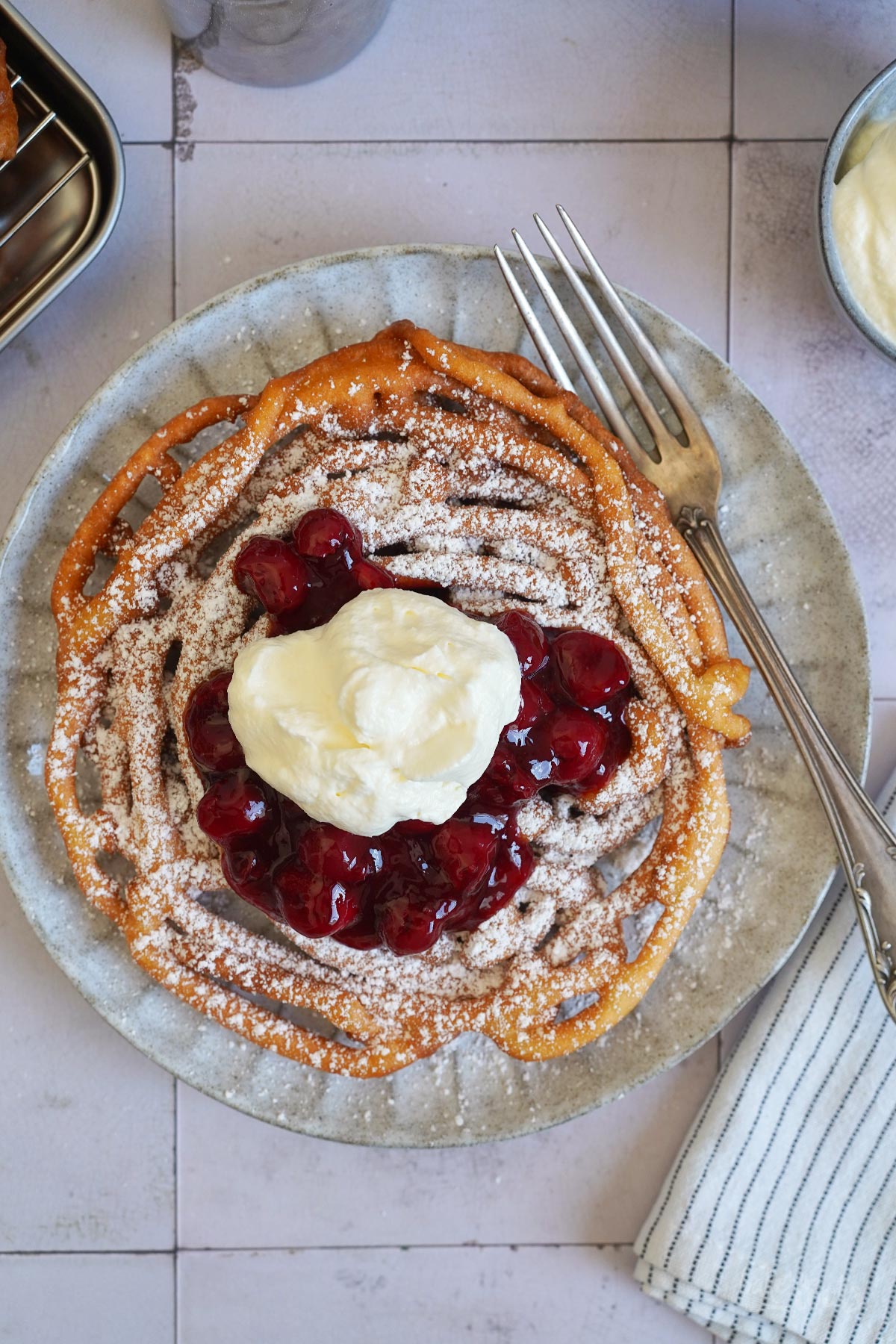 Funnel Cakes with Cherry Compote | Bake to the roots