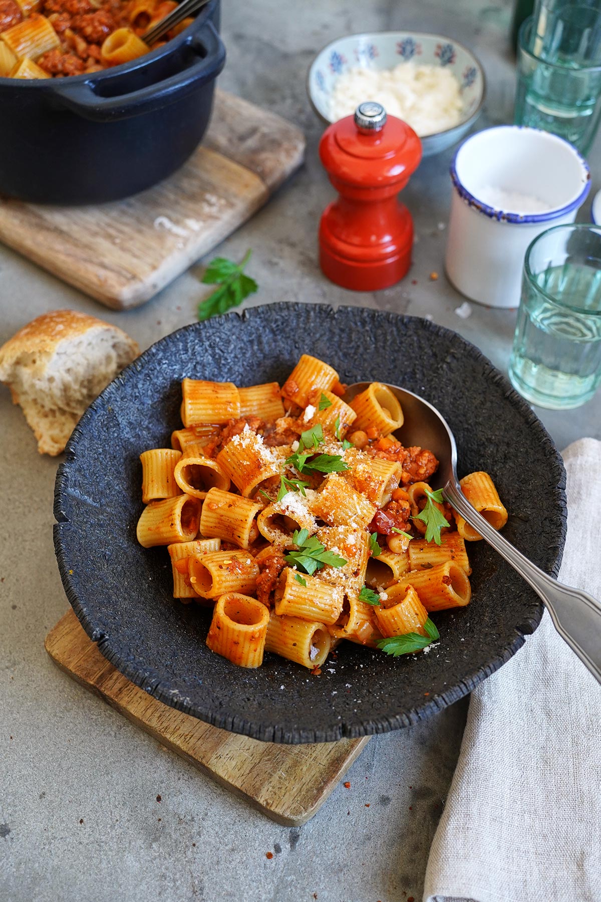 One-Pot Pasta with Chickpeas & Chorizo | Bake to the roots