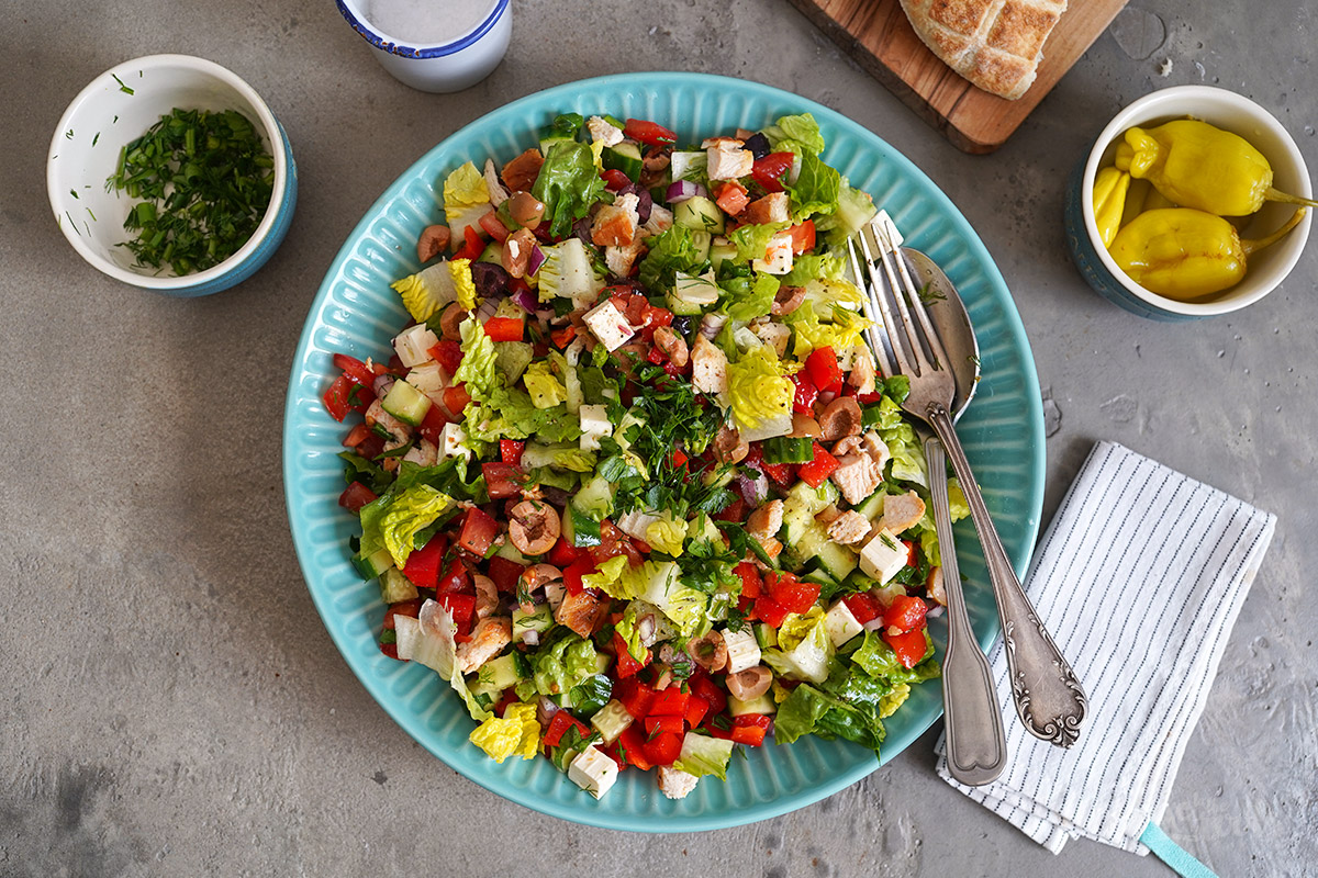 Chopped Greek-ish Chicken Salad | Bake to the roots