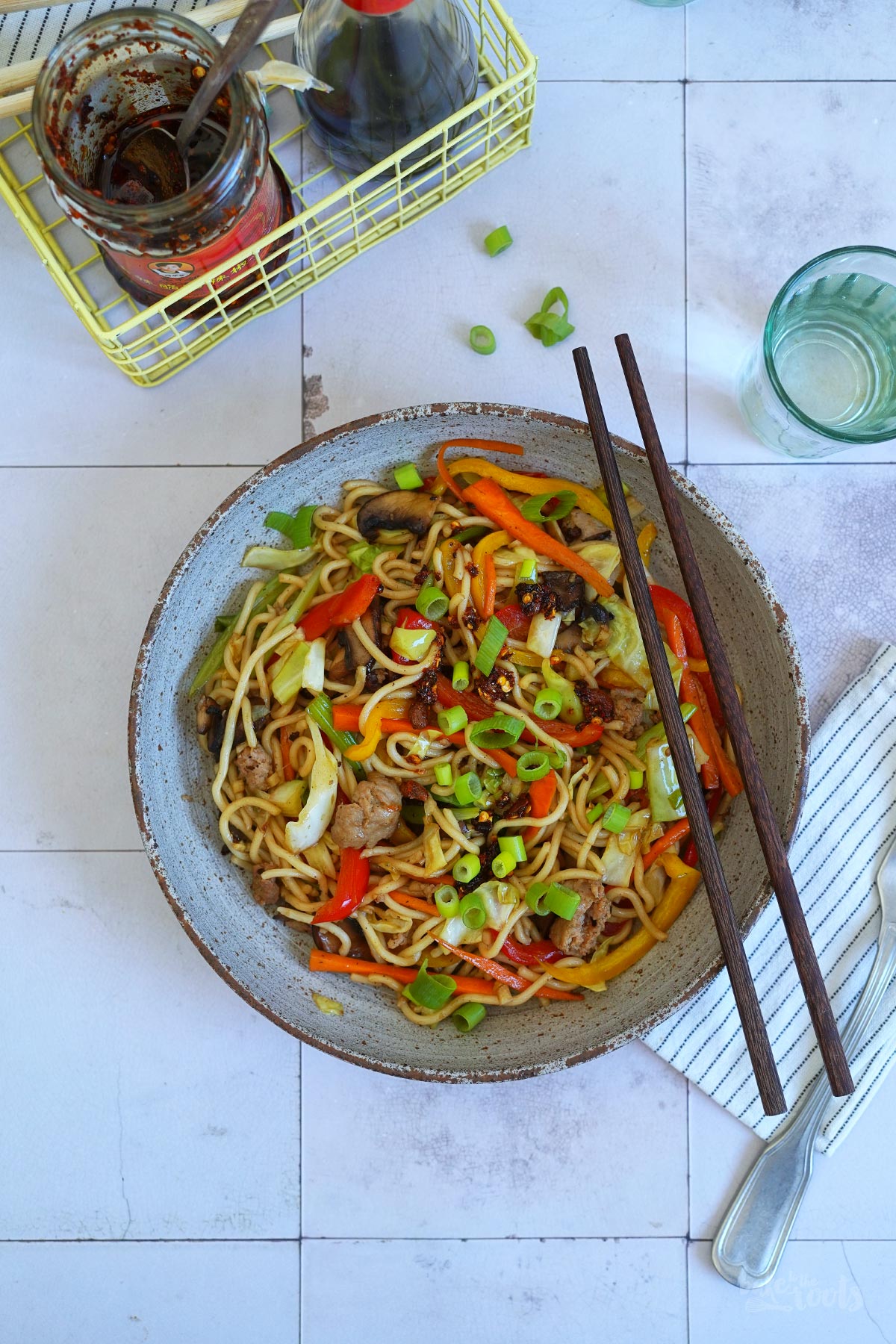 Quick & Easy Wok Noodle Stir-Fry with Bratwurst | Bake to the roots