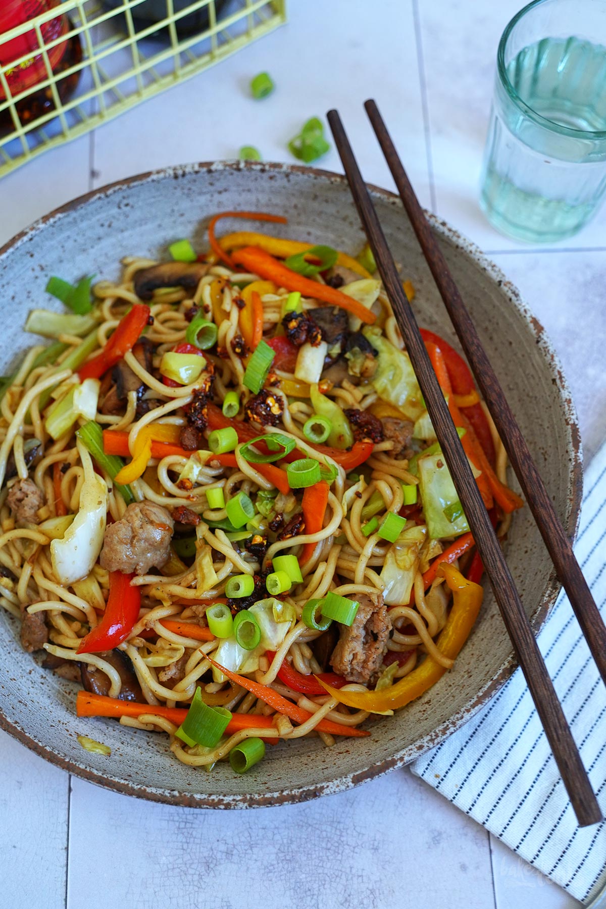 Quick & Easy Wok Noodle Stir-Fry with Bratwurst | Bake to the roots