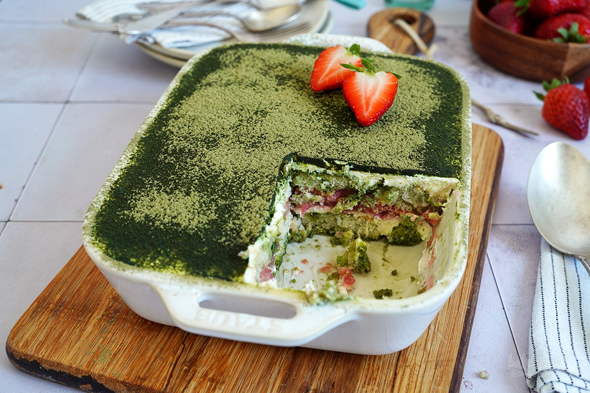 Strawberry Matcha Tiramisu | Bake to the roots