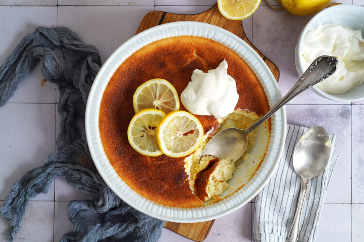 Lemon & White Chocolate Pudding Cake | Bake to the roots