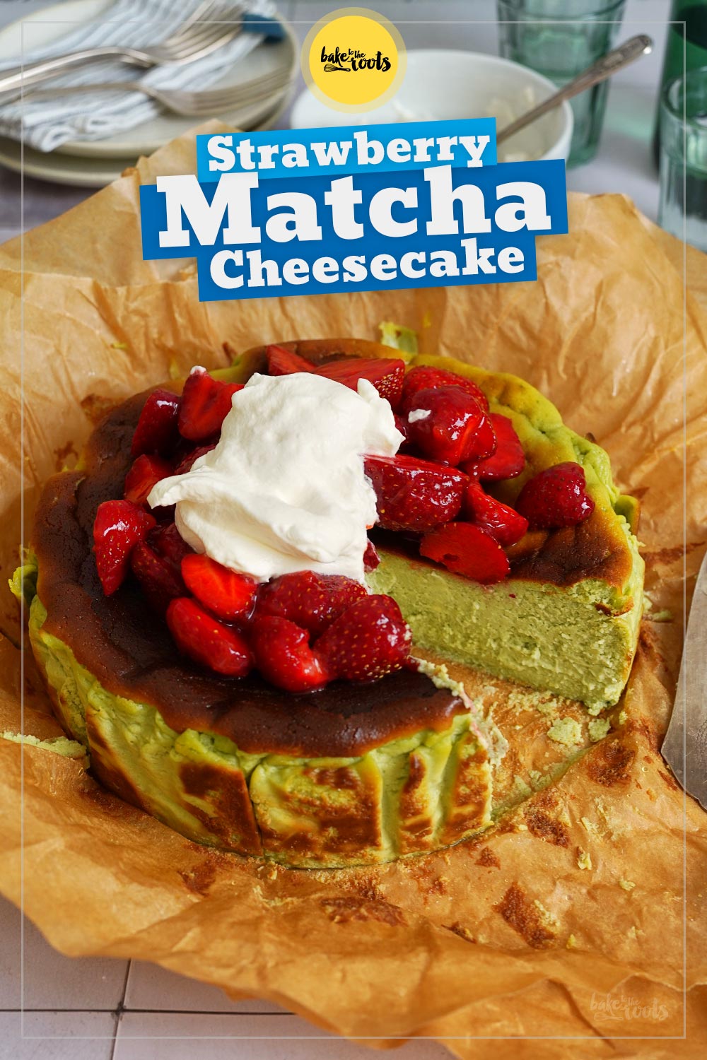 Strawberry Matcha San Sebastian Cheesecake | Bake to the roots