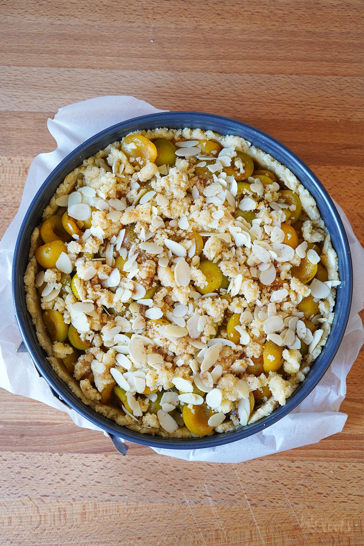 Streuselboden mit Puddingfüllung, Mirabellen und Streusel Topping | Bake to the roots