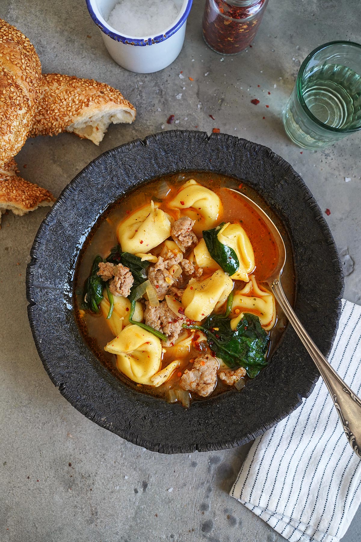 Hearty Sausage & Tortellini Soup | Bake to the roots