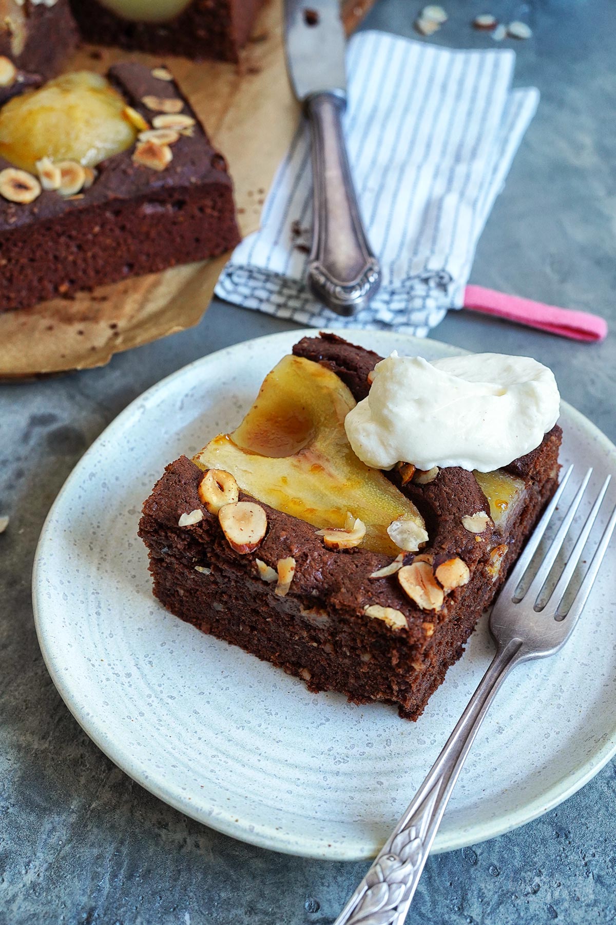 Chocolate Hazelnut Pear Cake | Bake to the roots