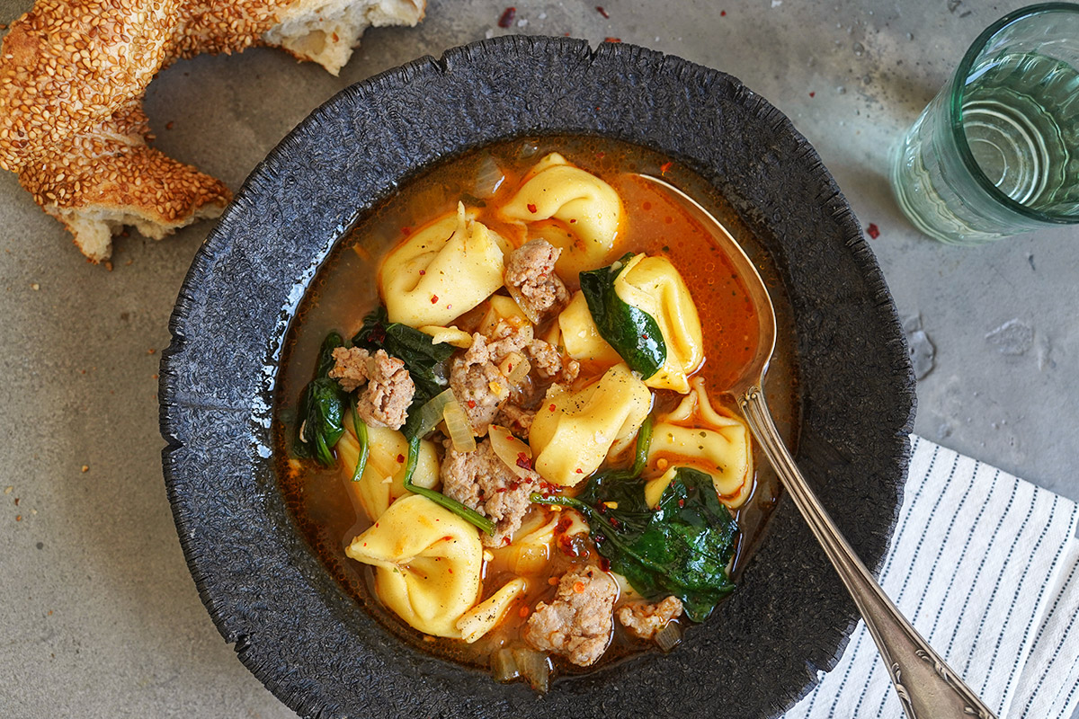Bratwurst & Tortellini Suppe | Bake to the roots